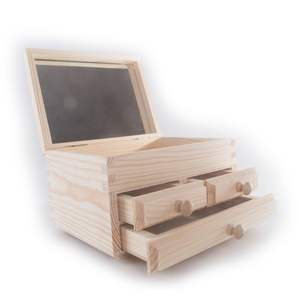 ミラーと3つの引き出し付きプレーンパイン木製ミニドレッシングテーブルジュエリーボックス - Product Image 6