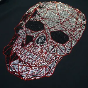 China supplier red color skull shape rhinestones hot fix bulk iron on skull transfers t shirts