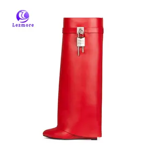 2023 Hot Selling Autumn Round Toe Large Cylinder Metal Lock Buckle Medium-Length Boots For Women Boots