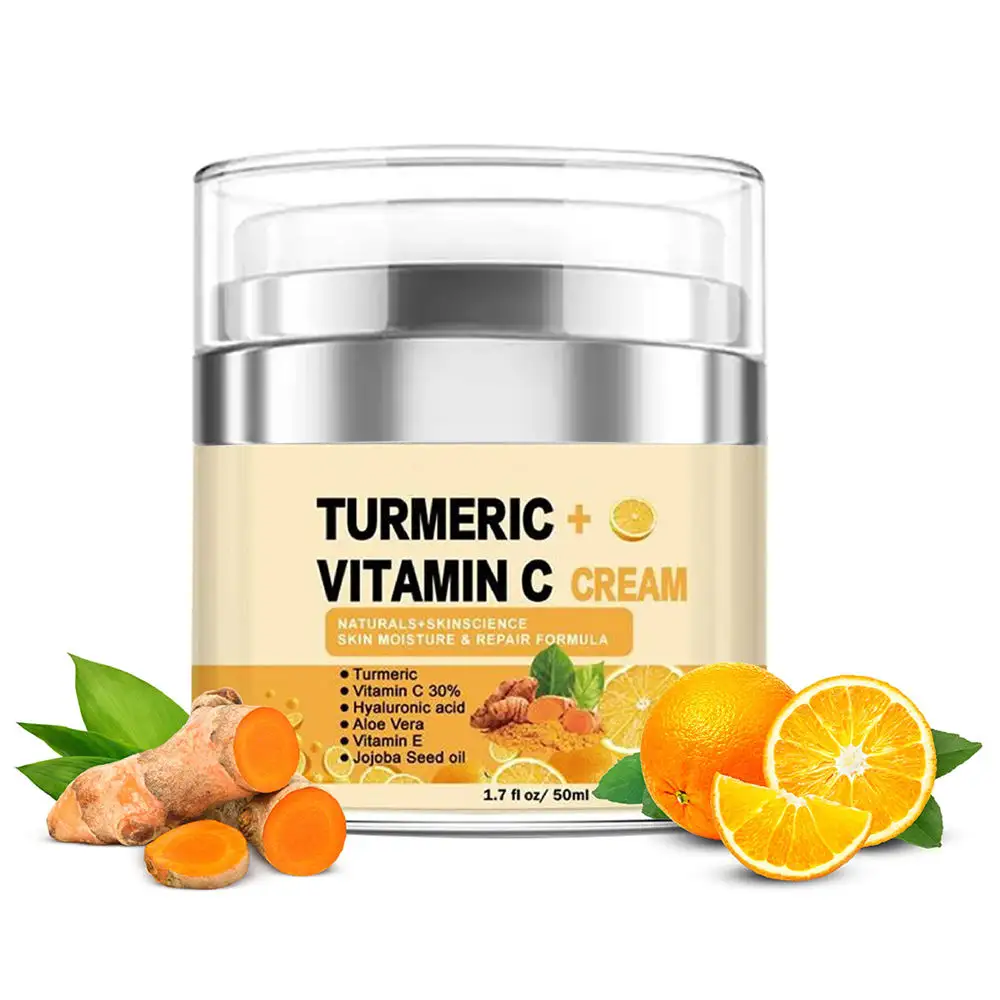 Etiqueta privada mejor Natural antienvejecimiento arrugas acné removedor de manchas oscuras crema hidratante cúrcuma + crema facial de vitamina C