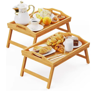 Vente en gros Plateau d'accoudoir en bambou avec support pour ordinateur portable Plateau de lit personnalisé avec pied pliant et plateau en bambou - Product Image 1
