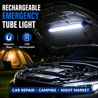 Lampe de secours LED rechargeable, tube lumineux portable magnétique pour camping, 17-72cm, 3 modes, intensité réglable, USB, lampe de marché nocturne