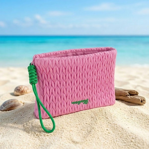 Pink Quilted Puffy Makeup Bag Green <b>Rope</b> Wristlet Clutch Travel Toiletry Pouch Aesthetic Cosmetic Organizer Case For Women - Product Image 6