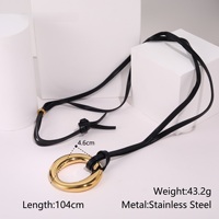 Zooying Tendance Automne et Hiver Pendentif En Acier Inoxydable Plaqué Avec De L'or Véritable Corde De Cire Polie Collier De Chandail Réglable