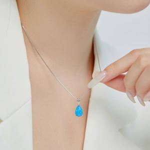 Dylam Elegant Design Women Fine Fashion Jewelry <b>Necklaces</b> S925 Silver Pear Water Drop Shape Synthetic <b>Opal</b> Pendant <b>Necklace</b> - Product Image 2