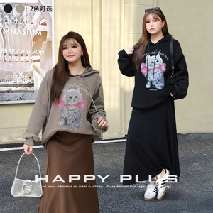 Sudadera con Capucha Aize Tatie para Mujer, Talla Grande, Estampado de Gato Negro, Sudadera Informal de Punto con Etiqueta, Tejido de Poliéster - Product Image 3