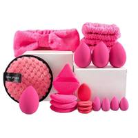 Lot de 20 éponges de maquillage triangulaires en microfibre corail avec bandeau et nœud, ensemble cadeau très populaire