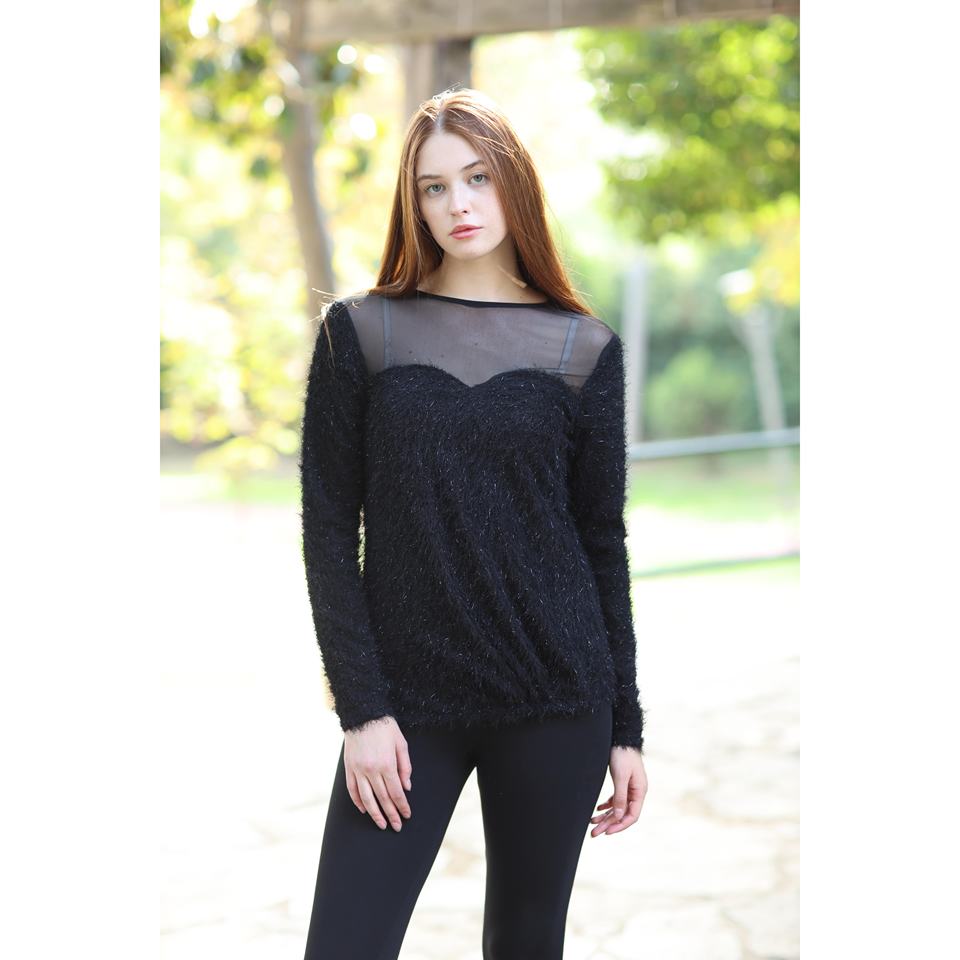 Black Vintage Embroidered Blouse Ruffled Transparent Collar Lace Decoration XL Size Formal Knitted Fabric for Spring Parties
