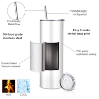 Gobelets de sublimation droits et fins en acier inoxydable à double paroi de 20 oz avec paille, en gros, depuis l'entrepôt des États-Unis