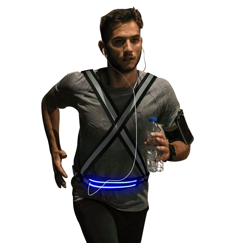 Светодиодная поясная сумка на молнии из оптического волокна, спортивный жилет с 8 осями, меняющим цвет вспышки из оптического волокна