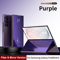 Funda de Cuero con Soporte Plegable y Espejo para Samsung Galaxy Z Fold8 Ultra, Carcasa Protectora Antigolpes con Textura de Fibra de Carbono PU