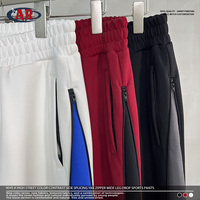 Pantalon Streetwear Ample 320GSM en Tissu Air Layer avec Panneaux Latéraux Color Block, Fermeture Éclair Métallique YKK, Cordon Élastique et Coupe Droite Fluide