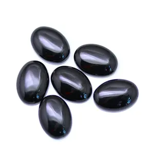 Yisheng High Quality Oval Egg Shape Flat Back Cabochon Cut Black Onyx Stones Natural Energy Gemstone Factory Wholesale Price