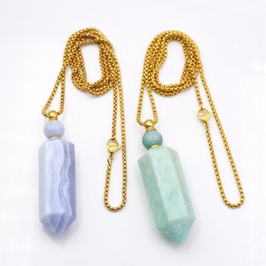 Elegan alami Amethysts batu permata titik kalung fluorite minyak esensial Jar parfum botol kristal peluru liontin perhiasan - Product Image 3