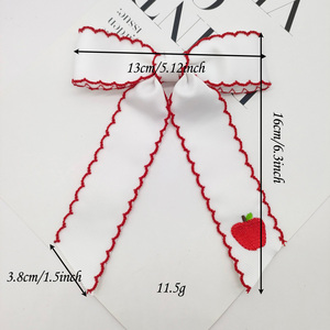 사용자 정의 우아한 긴 꼬리 머리 활 클립 도매 달 스티치 리본 파티 자수 사과 연필 스타일 - Product Image 4