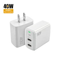 Chargeur rapide USB-C GaN 40W double port OEM ODM, prise US, certifié CE FCC RoHS, coque ignifuge en PC pour le commerce mondial