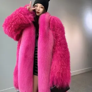 Rxfurs Pas Cher Prix Bas Dames De Luxe Femmes Moelleux Fourrure Fuzzy Mouton Veste En Laine Vêtements En Peau De Mouton Manteau De Fourrure D'agneau De Mongolie