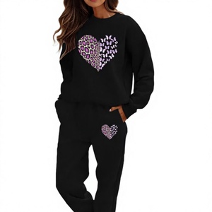 Ensemble de sweat-shirt pour femme, imprimé léopard noir, avec poches, vêtements décontractés d'automne, manches longues, tricot en coton - Product Image 1