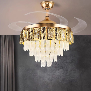 โคมไฟระย้าแอลอีดีสีทองหรูหราในร่มโคมไฟระย้าแฟนซีควบคุมระยะไกลพัดลมติดเพดานคริสตัลทันสมัยพร้อมไฟ LED - Product Image 6