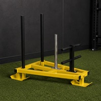 Traîneau de poussée commercial pour salle de sport, traîneau d'entraînement en acier jaune avec poteaux verticaux et barre de poignée