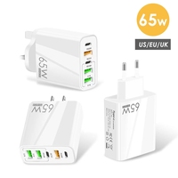 Stop Kontak Dinding Universal 65W 5 Port USB Pengisian Cepat dengan Colokan UK EU US PD20W 3.1A Pengisi Daya Dinding Tipe C Output 5V/3A
