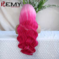 Rambut KEMY Pink 6*13 sintetis HD transparan renda Wig grosir longgar gelombang tahan panas serat Wig sintetis untuk WANITA HITAM