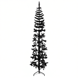 Árbol de Navidad Artificial Delgado de 7 Pies, Color Negro, con Soporte, Decoración Interior - Product Image 1