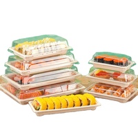 Assiette à sushi jetable en bagasse avec couvercle, qualité alimentaire, plateau de service à emporter, style japonais, logo personnalisé