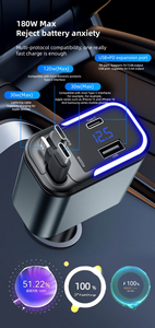 Nuevo <span class=keywords><strong>modelo</strong></span> 120W Cargador de teléfono de coche USB súper rápido Cables retráctiles duales 4 en 1 Luz de pantalla digital de carga de DC12-24V - Product Image 5