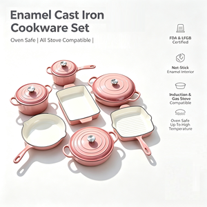 Batterie de cuisine en fonte émaillée 7 pièces, compatible <span class=keywords><strong>four</strong></span>, cocotte et poêle, durable, écologique, antiadhésive, pour cuisinière à induction et gaz - Product Image 1