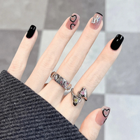 Elegantes Uñas Postizas de Gel Suave con Diseño Floral, Hechas a Mano, al por Mayor, con Pegamento, 24 Piezas para Mujer