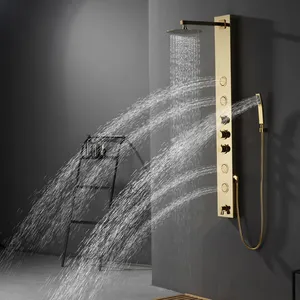 luxury wc toilet rain shower tower system bathroom wall mounted shower column set stainless steel gold showers panel waterfall