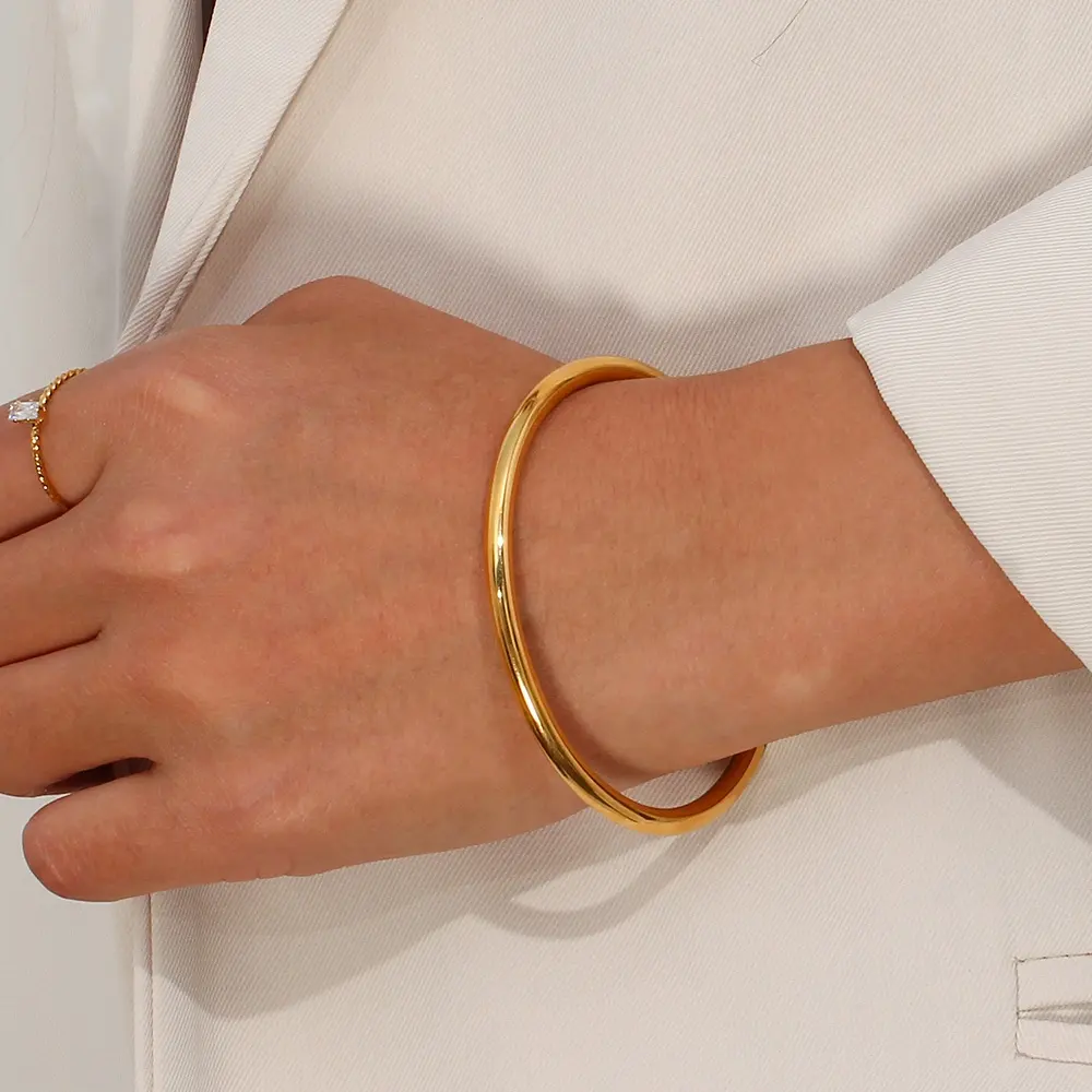 Minimalist Glossy Open 18K Gold Plated Cuff Bracelet Bangle Stainless Steel Bracelets & Bangles Women Basic Jewelry