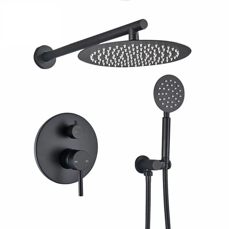 EOURU soffione doccia in ottone nero di alta qualità da 8/10/12 pollici a parete set doccia bagno e doccia rubinetti