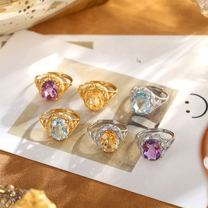 9 Anillos Ajustables de Piedra Natural con Corte Ovalado de 9*11mm, Plata de Ley 925, Chapado en Oro, Acabado Mate Cepillado, Joyería de Diseño - Product Image 3