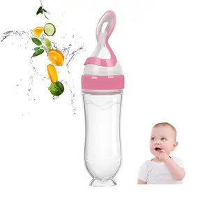 Silicon Squeeze Bottle Spoon Baby Feeding Cereal Rice Supplement with Dispensing Feeder Food Dispensing Spoon for Infant Toddler