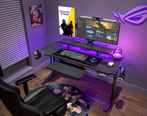 Bureau debout électrique ergonomique moderne à hauteur réglable RGB, table élévatrice en bois et métal, un moteur, 2 niveaux - Product Image 2