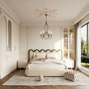 Armoire pour enfants de style français Balom, en bois, avec finition blanche, portes à persiennes et en verre, design de chambre à coucher - Product Image 6