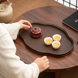 <b>Bamboo</b> Woven Begonia Tray Small Dry Brewing <b>Table</b> Zen Style Rattan Tea Tray Meal Plate Reinforced <b>Bamboo</b> - Product Image 3