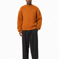 Pull décontracté à col rond en mohair pour homme, couleur unie, coupe oversize, avec logo personnalisé sur le devant, respirant, manches classiques, vente en gros