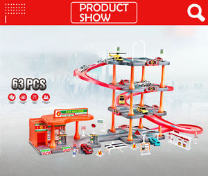 مجموعة ألعاب محطة وقود ومسار سباق قابلة للتجميع 63 قطعة مع موقف سيارات - Product Image 2