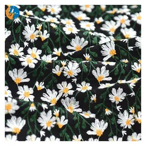 Embroidered Daisy Ramie Fabrics Small Daisy fresh plant embroidery hand fashion home dress fabric
