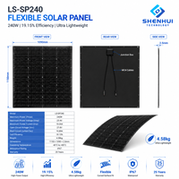 Panneau solaire flexible léger 240W, module PV mono ultra-fin étanche, chargeur solaire pour le camping, les camping-cars et les systèmes hors réseau