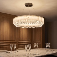 Luminaire suspendu LED personnalisé OEM en cristal d'albâtre espagnol K9, grande taille, garantie 3 ans, en laiton doré, pour usage commercial