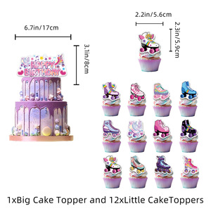 Set Decorazioni per Festa di Compleanno 'Cool Girl' Rosa con Pattini in Linea, Include Striscione '<span class=keywords><strong>HAPPY</strong></span> BIRTHDAY' e Topper per Torte e Cupcake - Product Image 5