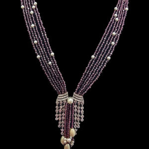 Ensemble de colliers élégants à plusieurs rangs avec perles bleues, perles de culture et gouttes de cristal pour les occasions festives et le quotidien - Product Image 1