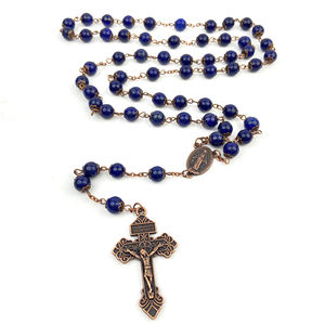 Rosario Cattolico con Perline di Giada Lazurite, Medaglia Miracolosa Cristiana e Croce, Realizzato con Pietre Naturali Blu <span class=keywords><strong>Navy</strong></span> - Product Image 2