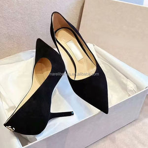 Zapatos de mujer clásicos JC de ante negro, versión superior, tacones altos de piel de oveja importada de 6.5 cm, zapatos de marca, moda Jimmyschoo - Product Image 6