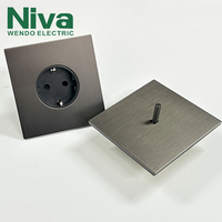 Enchufe de Pared Niva Estándar Europeo, Panel de Acero Inoxidable, Tomas Schuko e Interruptores, Caja de Conexiones Redonda Europea para Casa, Hotel, Villa