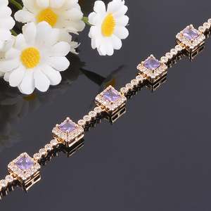 Nueva Cadena de mano de circón púrpura para mujer, chapada en oro de 18 quilates para regalos de aniversario de boda, venta al por mayor - Product Image 6